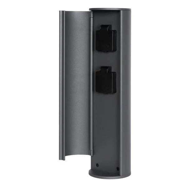 Lucide POWERPOINT - Buitenstopcontact zuil - Stopcontacten met penaarde - Type E -  FR, BE, POL, SVK & CZE norm - Ø 10 cm - IP44 ? Antraciet - detail 2